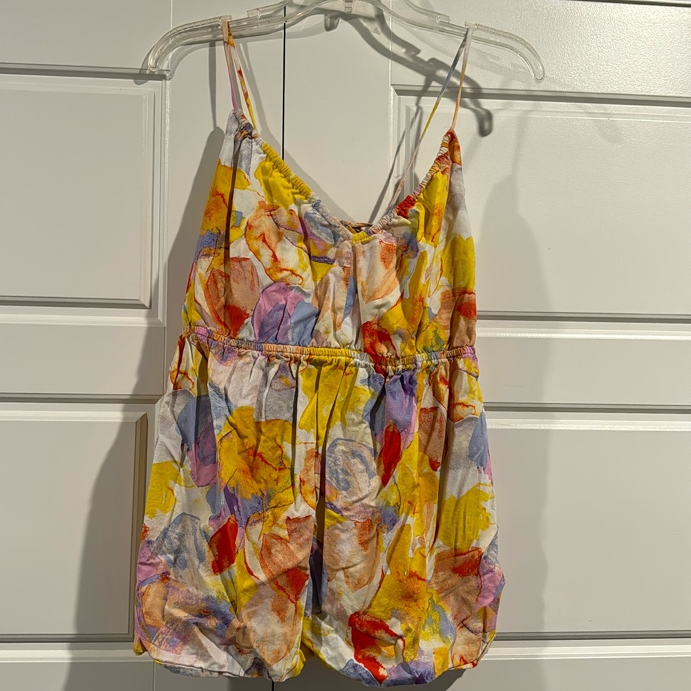 Maternity blouse. Fun spring bright color top with adjustable tie in back.